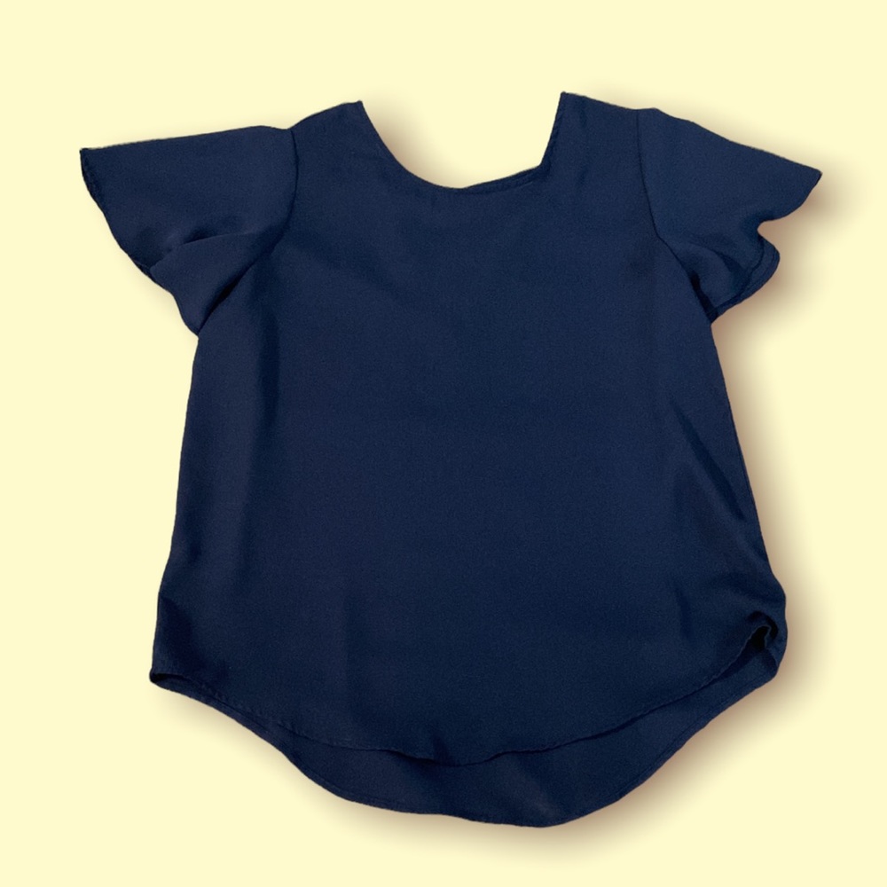 Semi-Sheer Navy Blue Business Casual Top Womens